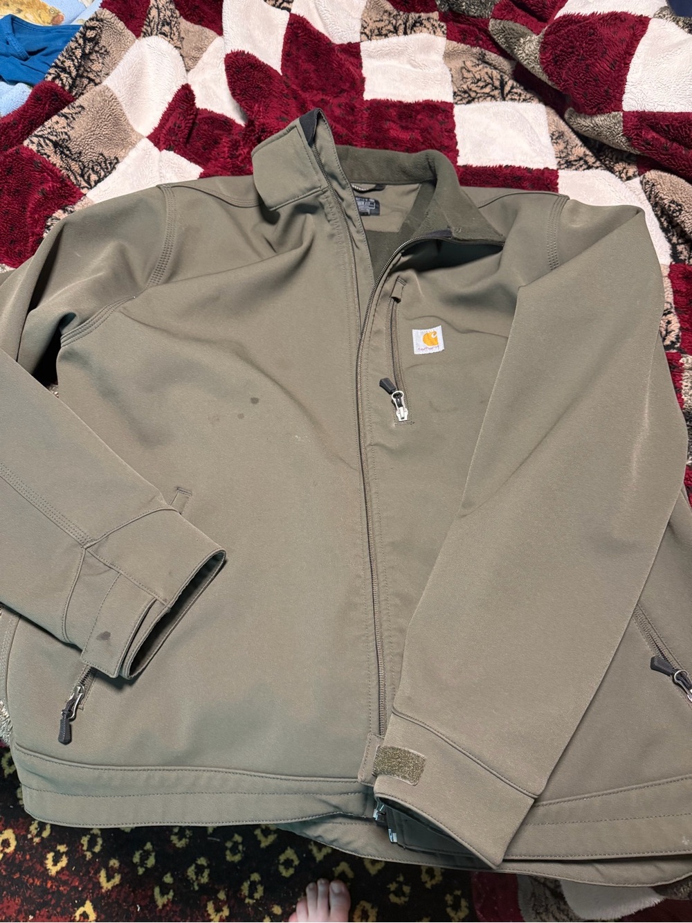 Carhartt Olive Green Softshell Zip Front Windbreaker Jacket